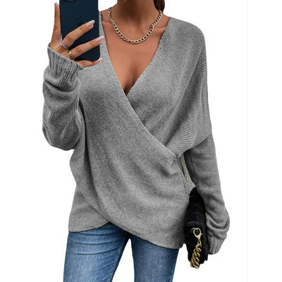 Langärmliger Wickelpullover Für Damen | V Ausschnitt