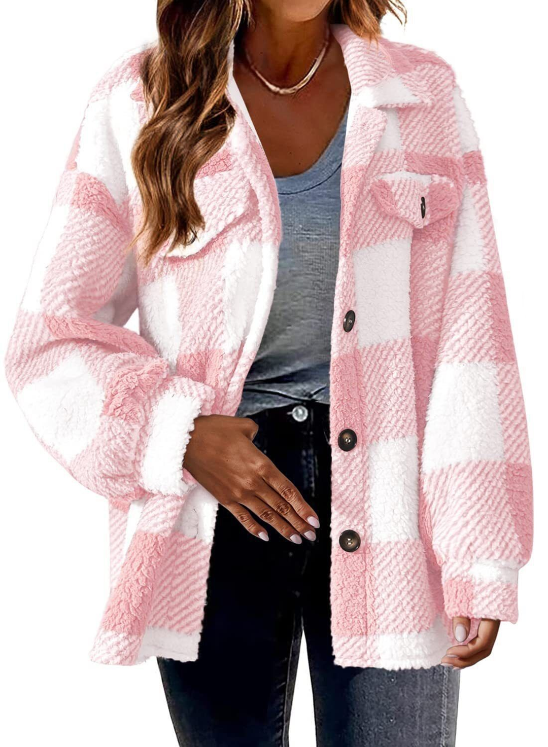 Damen Fleece Jacke mit Karomuster | Warme