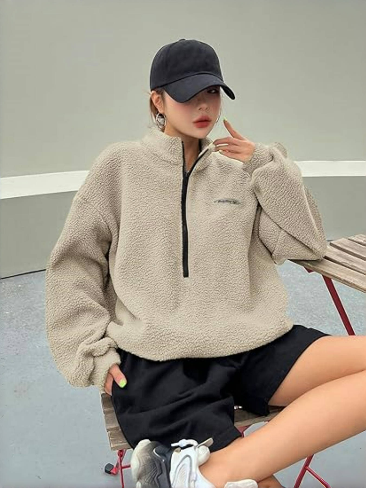 Kuscheliges Winter-Sweatshirt für Damen | Halbreißverschluss