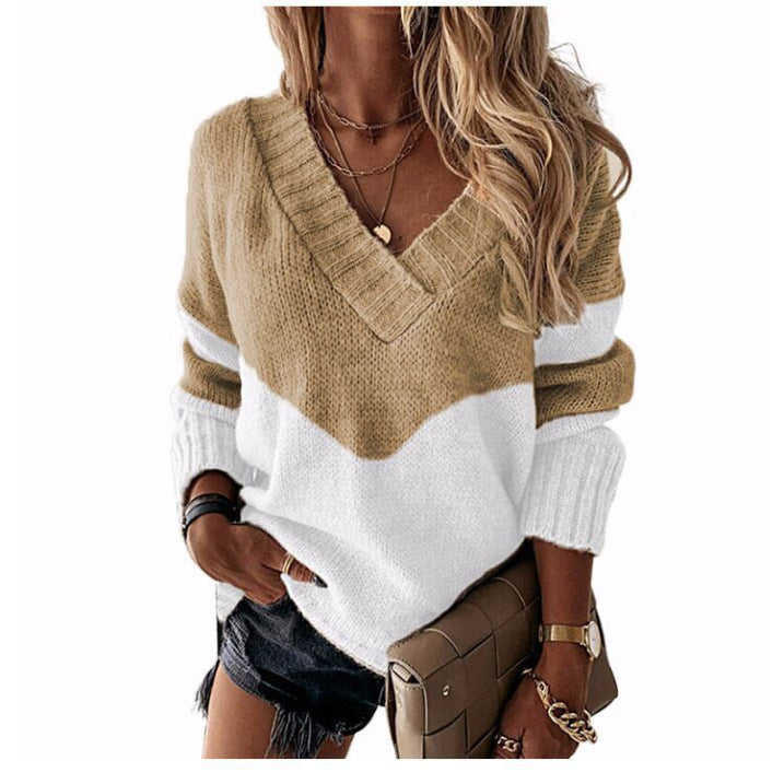 Modischer Strickpullover für Damen | V-Ausschnitt