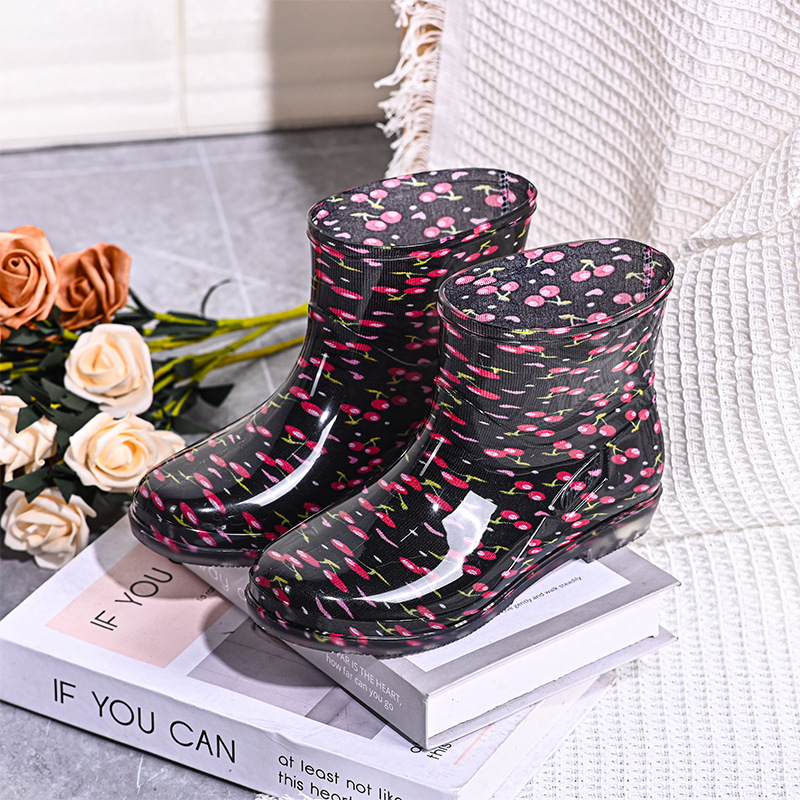 Damen Wasserdichte Boots Schwarz | Mit Bunter Druck