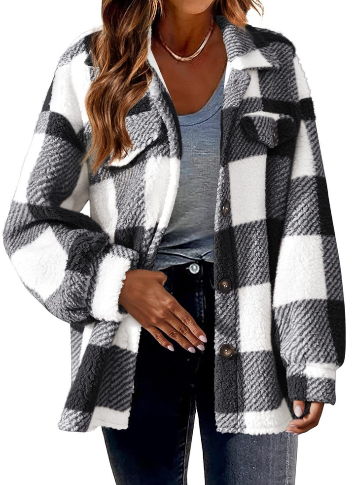Damen Fleece Jacke mit Karomuster | Warme