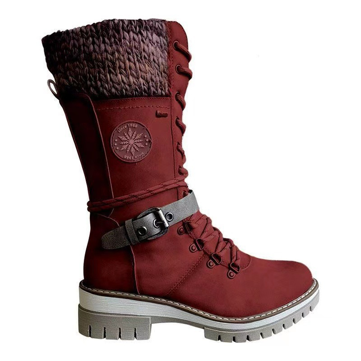 Damen Boots Schwarz mit seitlichem Reißverschluss | Gestrickter Bund