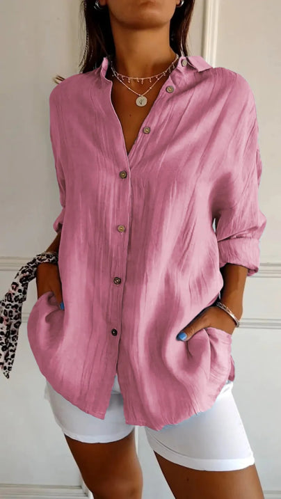 Damen Lässig Locker Geschnittenes Button Down Hemd | Langarm