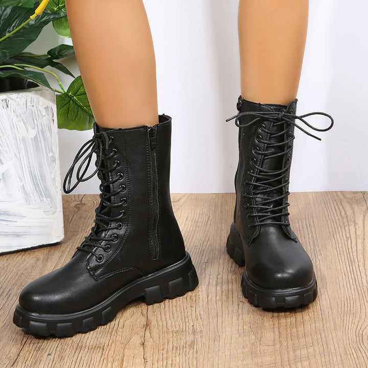 Damen Stilvoll Dirndl Boots Schwarz | Plateau