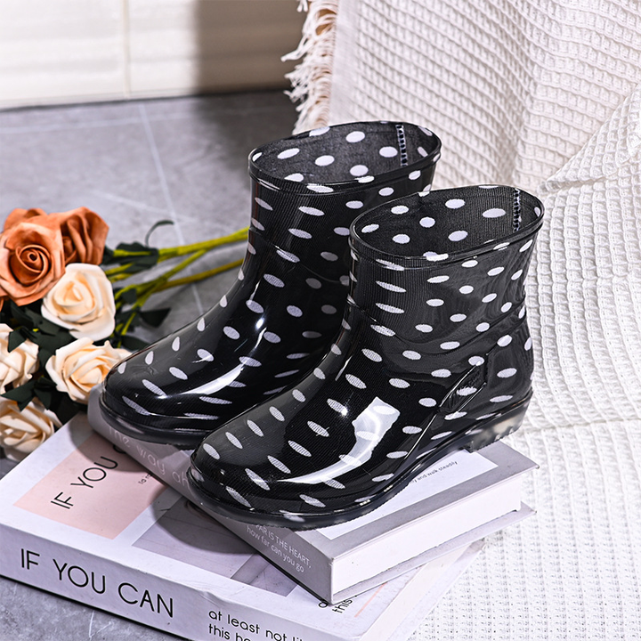 Damen Wasserdichte Boots Schwarz | Mit Bunter Druck