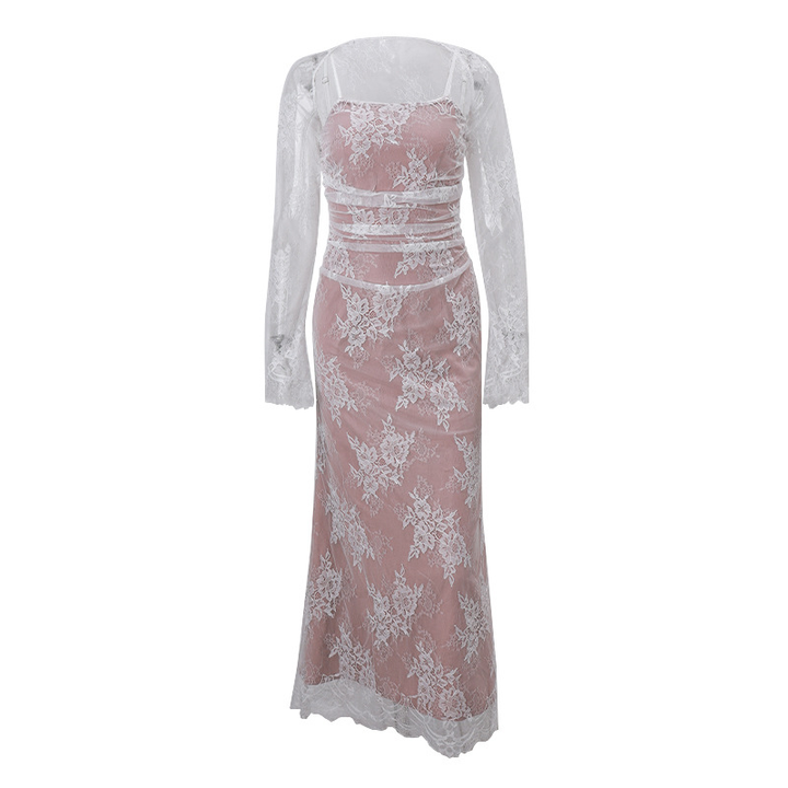 Langärmliges Damen Spitzen Abendkleid | Maxi