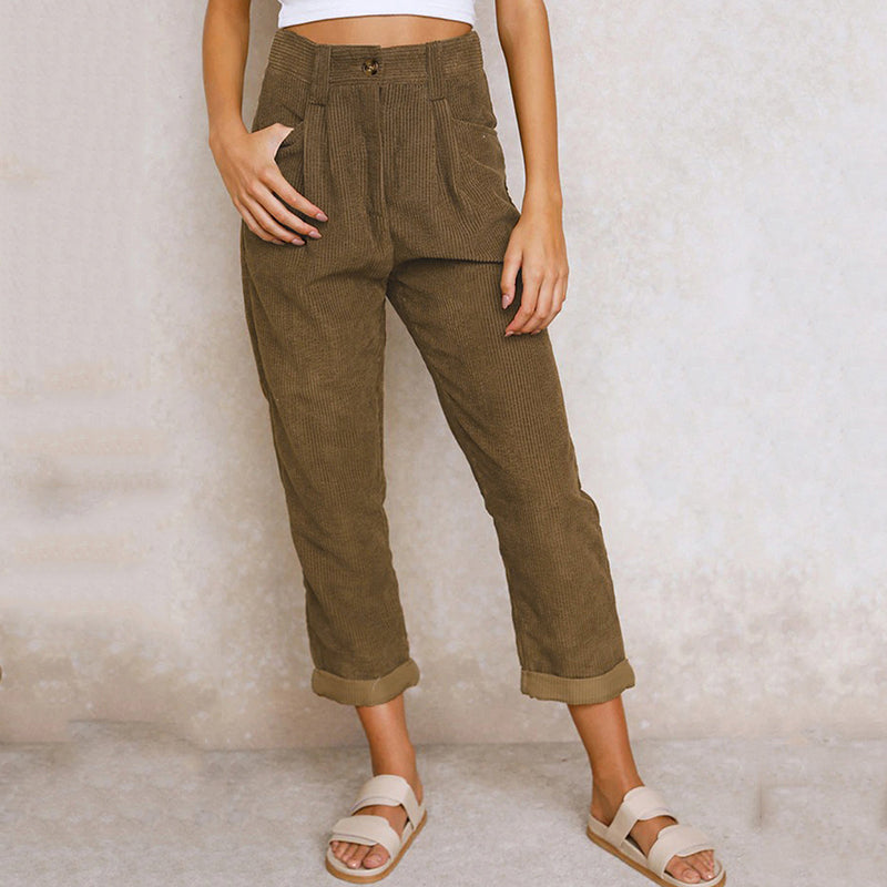 Damen Stilvolle Cordhose | Hoch Tailliert