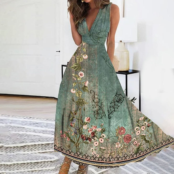 Damen Sommer Luftiges Tiefes V-Ausschnitt Blumen Kleid | Maxi