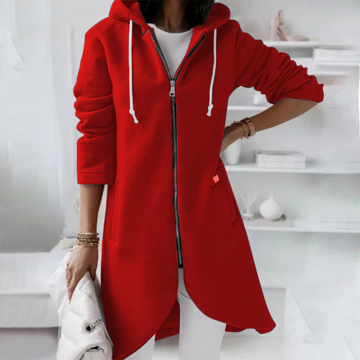 Eleganter Langer Damen-Kapuzenpullover | mit Reißverschluss