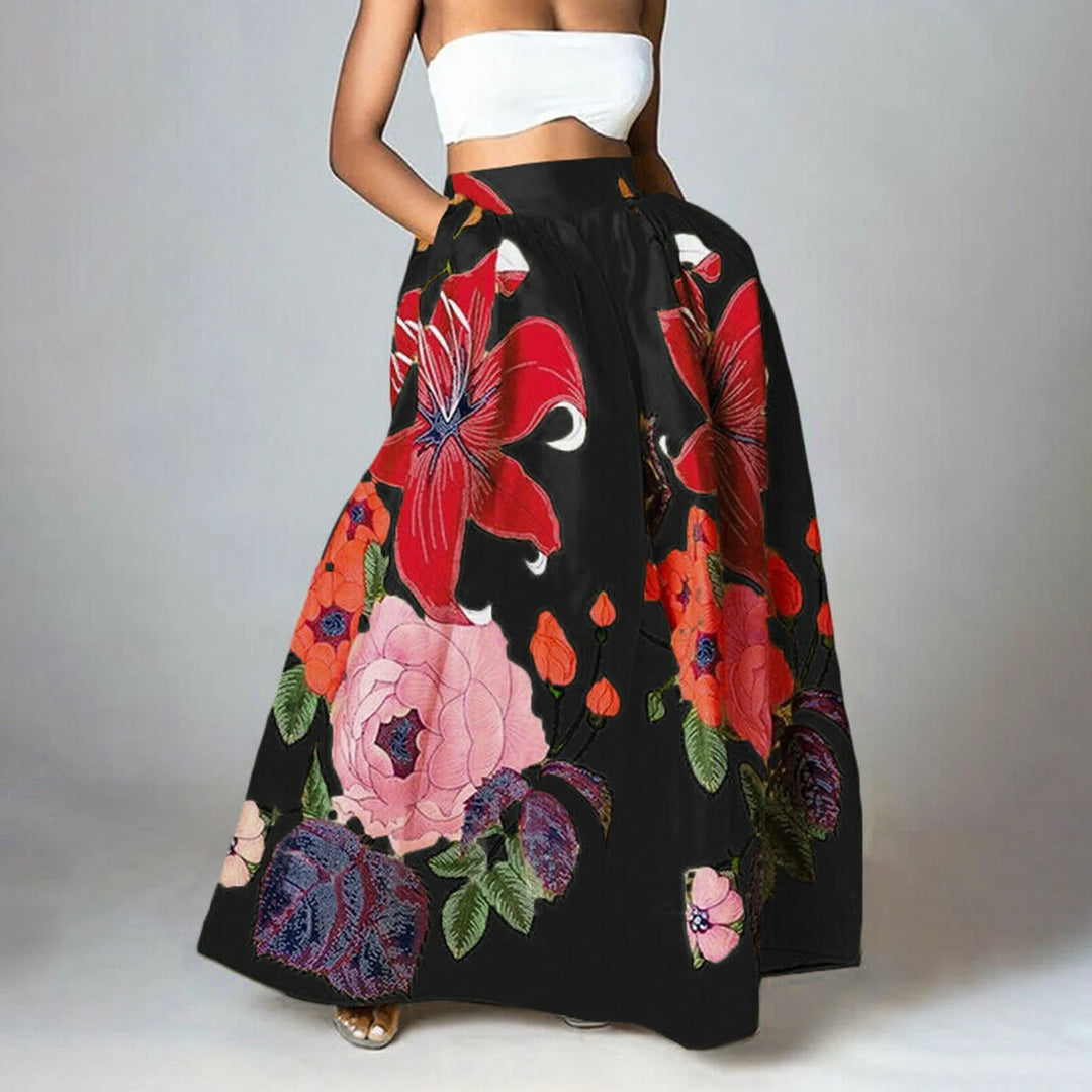 Damen Blumen Print Hochtaillierter Stylischer Rock | Maxi