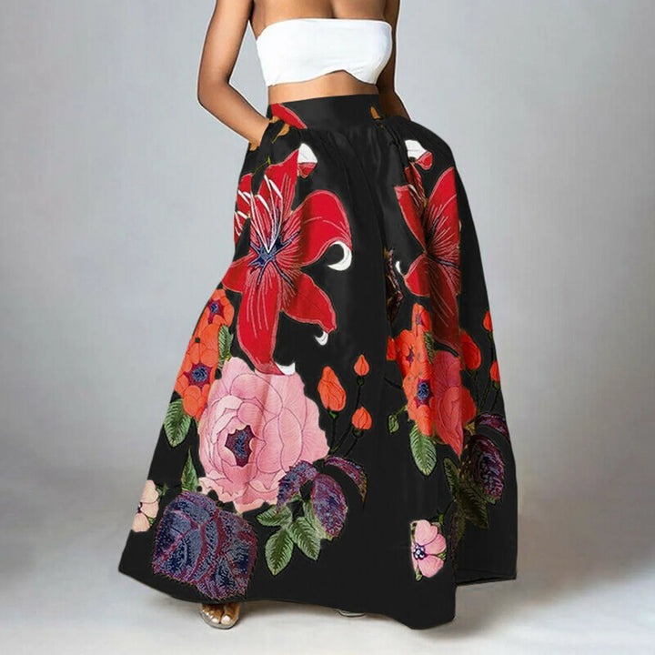 Damen Blumen Print Hochtaillierter Stylischer Rock | Maxi