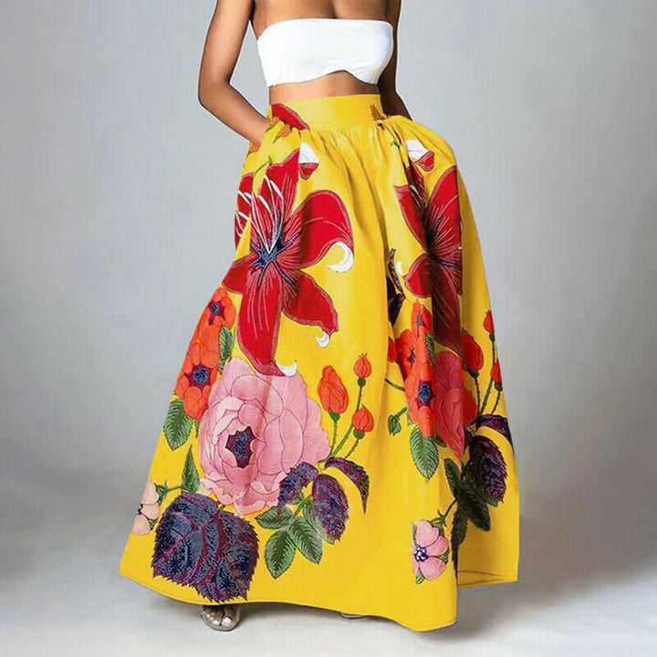 Damen Blumen Print Hochtaillierter Stylischer Rock | Maxi