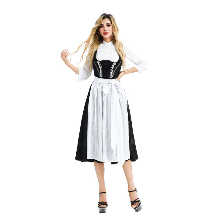 Damen Traditionell Dirndl Kleid | Weiß und Schwarz