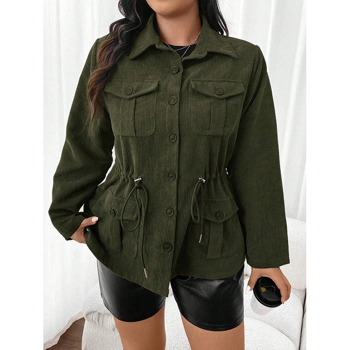 Damen Modische Cord Jacke | Mit Taschen