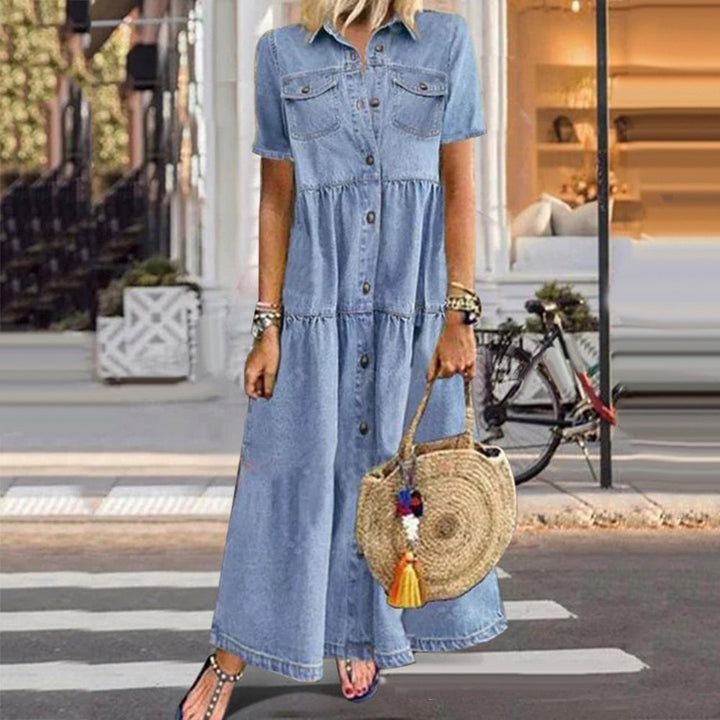 Damen Sommerkleid Mit Knopfleiste Und Vordertaschen | Maxi