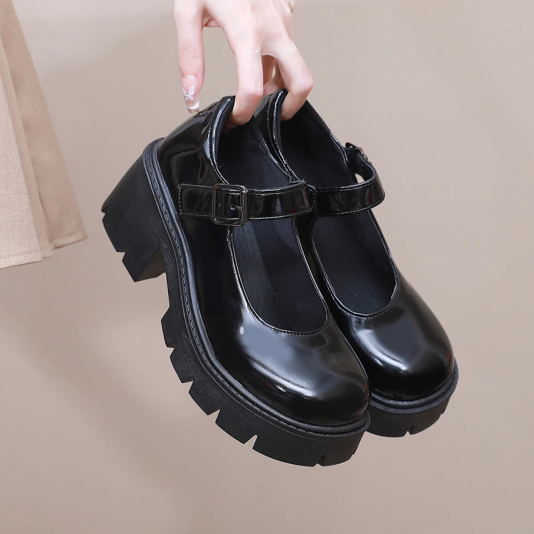 Schwarze Mary Jane Dirndl Schuhe für Damen | Plateau