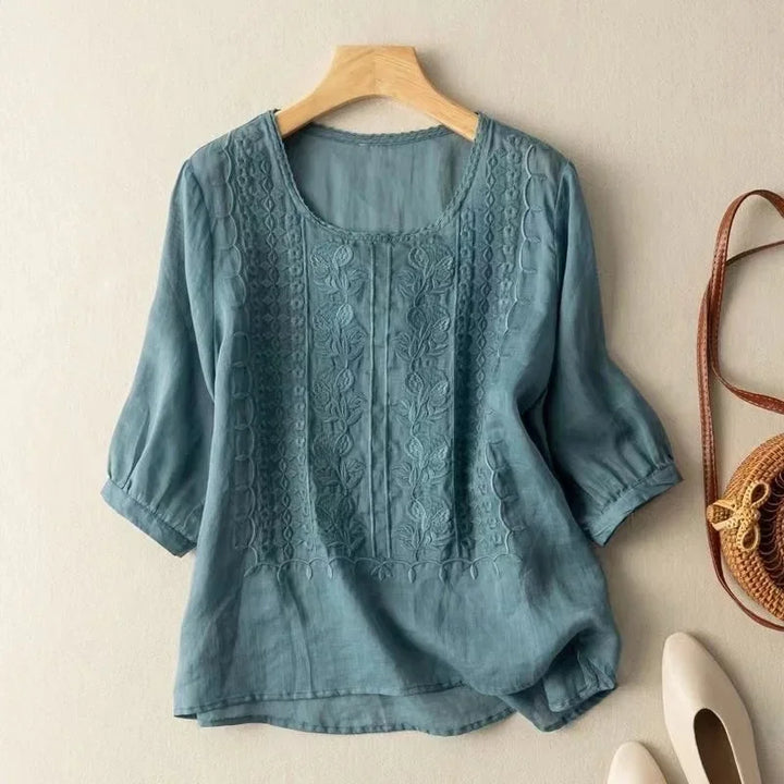 Bestickte Bluse Mit 3/4 Ärmeln Für Damen | Vintage