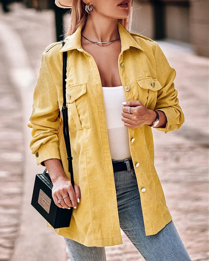 Damen Stilvoll Cord Jacke | Gelb