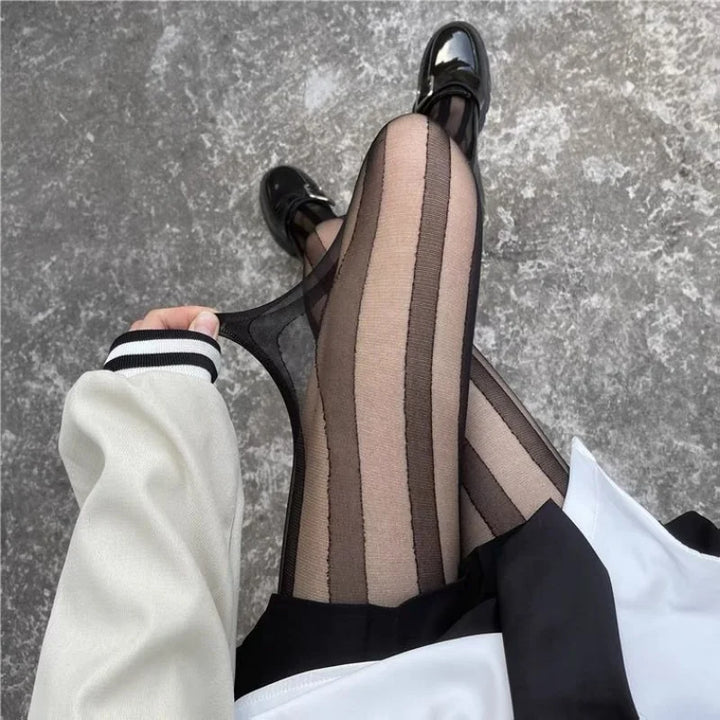 Gestreifte Strumpfhose für Damen | Schwarz