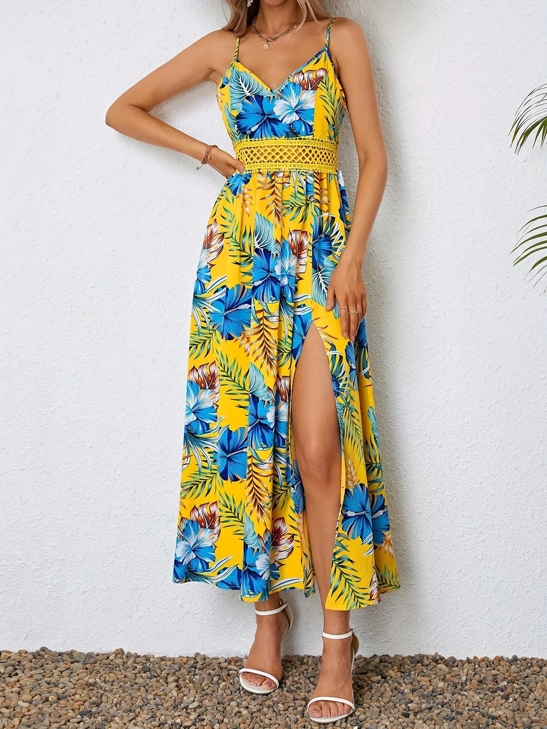 Damen Sommer Kleid mit Blumenmuster | Maxi
