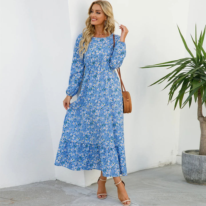 Damen Boho Maxikleid mit Blumenmuster | Langarm