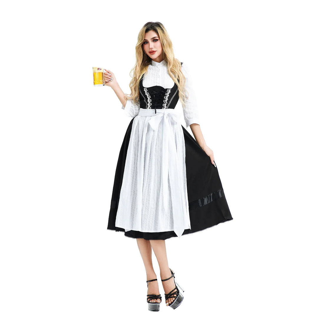 Damen Traditionell Dirndl Kleid | Weiß und Schwarz