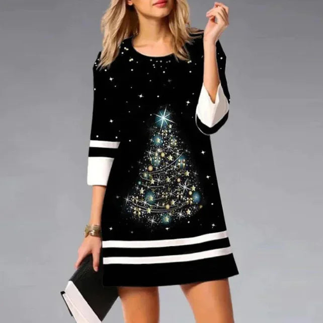 Damen Lässiges 3/4 Ärmel Weihnachten Kleid | Mini