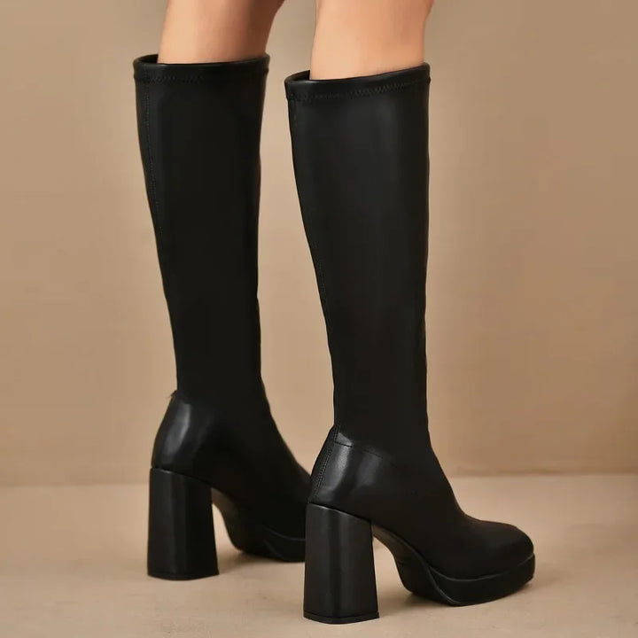Damen Overknee Boots Schwarz | Plateau Klobigem Absatz