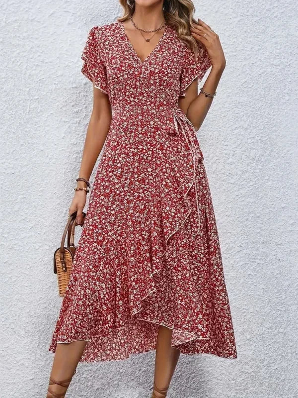 Damen Elegante Blumenmuster Kleid | Midi