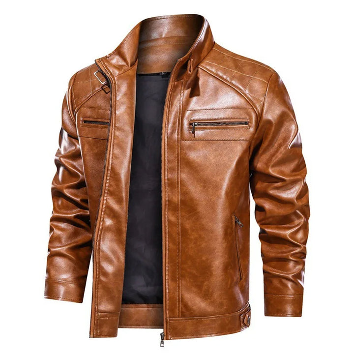 Herren Premium Bikerjacke | Schwarz und Braun