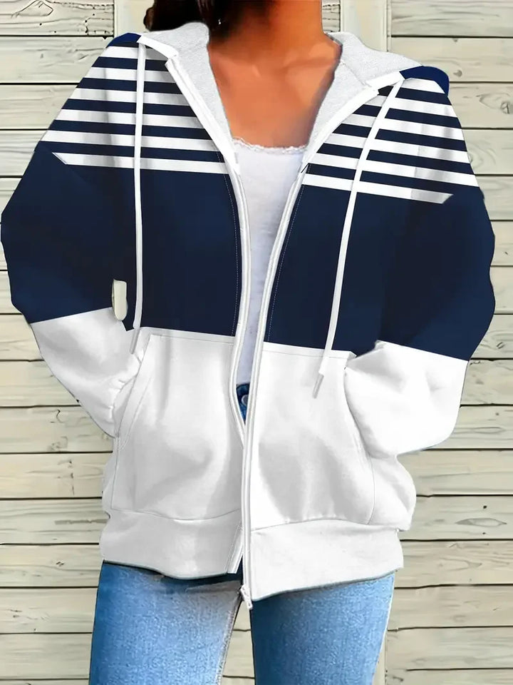 Gestreiftes Winter-Sweatshirt für Damen | Mit Kapuze