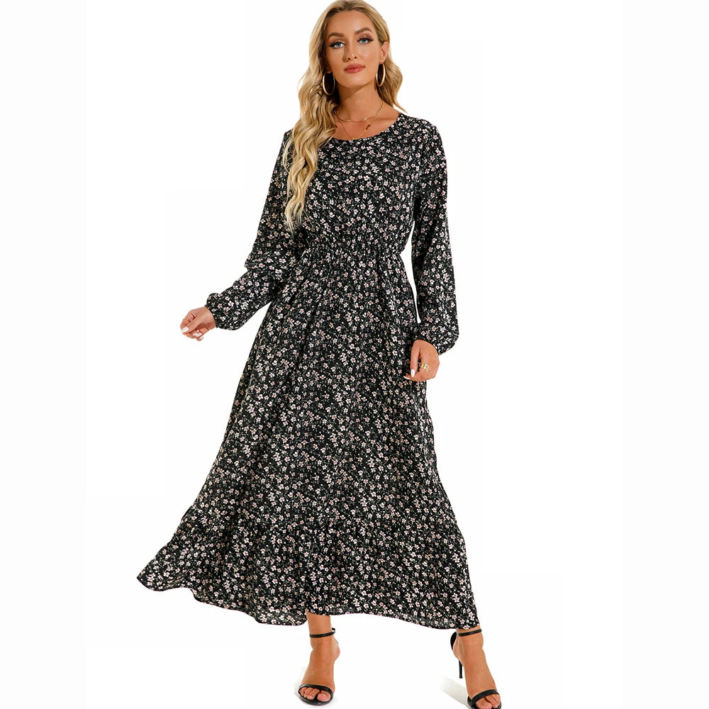 Damen Boho Maxikleid mit Blumenmuster | Langarm