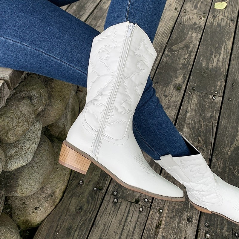Boots Schwarz Mit Reißverschluss Für Damen | Wadenlang