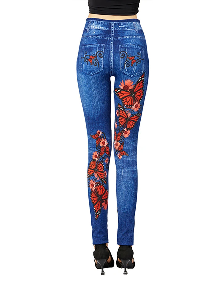 Damen Hoch Tailliert Jeggings | Mit Schmetterlingsdesign