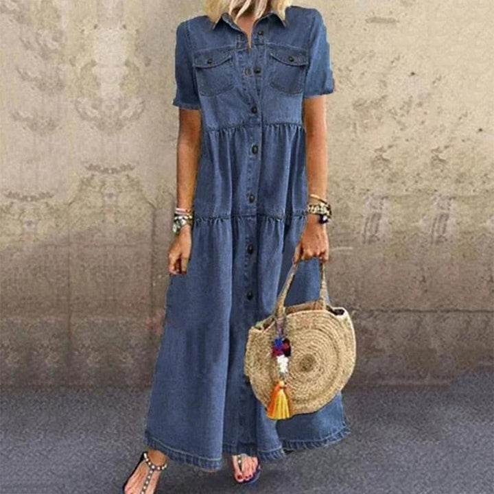 Damen Sommerkleid Mit Knopfleiste Und Vordertaschen | Maxi