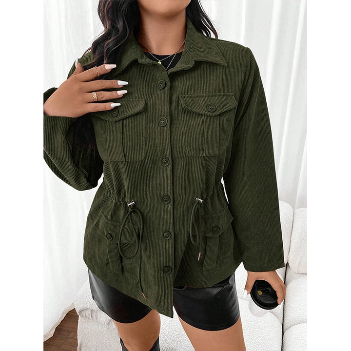 Damen Modische Cord Jacke | Mit Taschen
