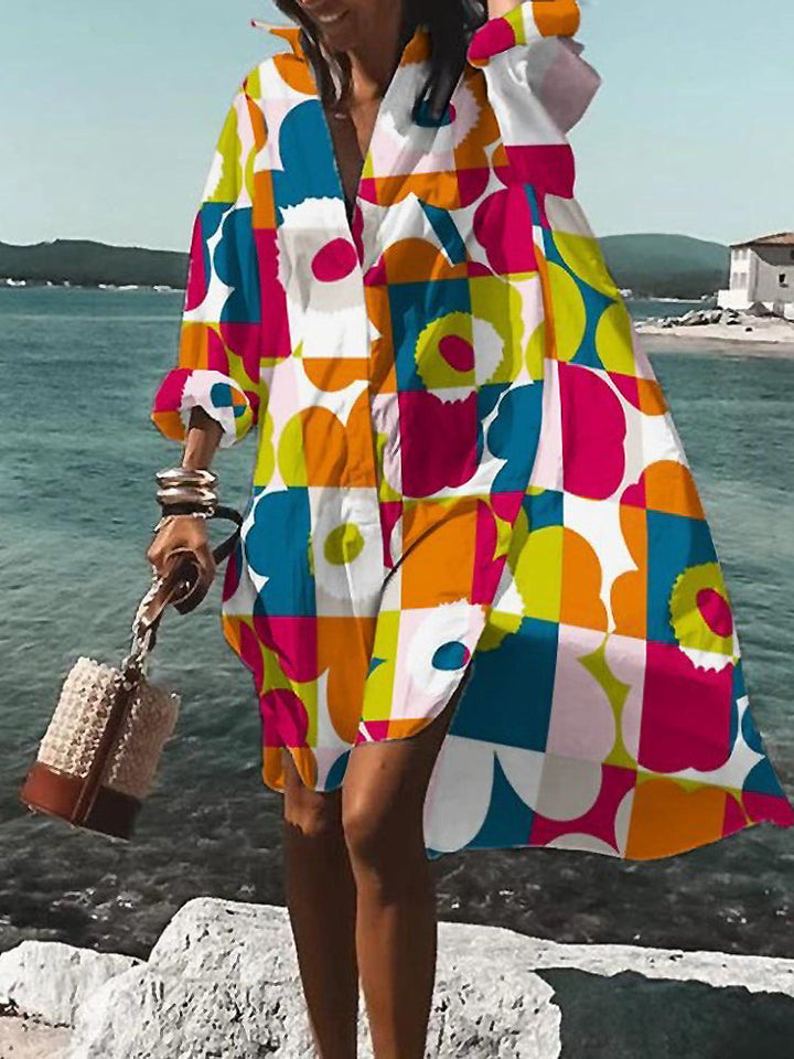 Übergroßes Hemdblusenkleid Mit Muster Für Damen | Mini
