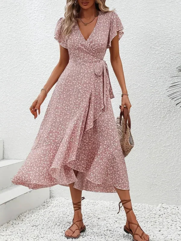 Damen Elegante Blumenmuster Kleid | Midi