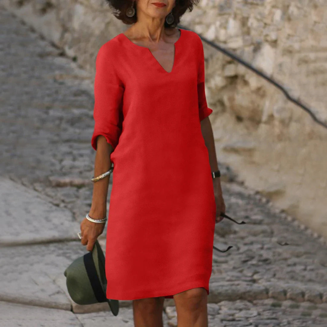 Damenkleid Mit V Ausschnitt Und 3/4 Ärmeln | Mini