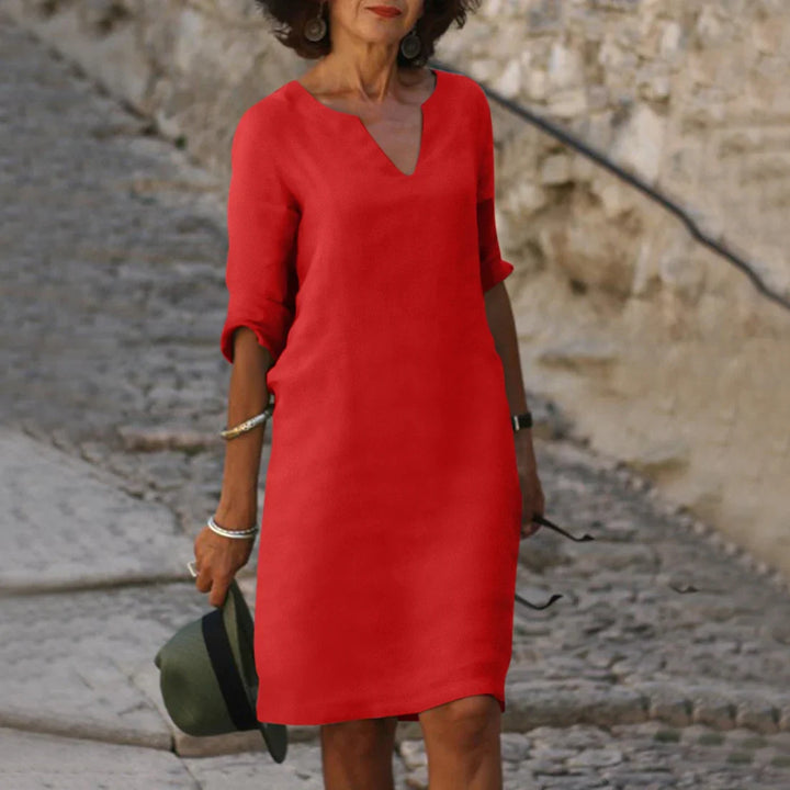 Damenkleid Mit V Ausschnitt Und 3/4 Ärmeln | Mini