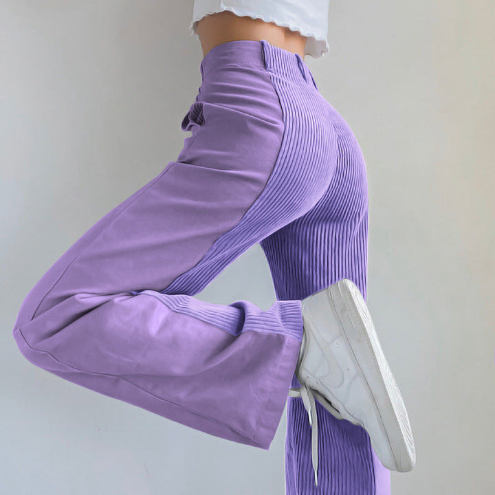 Damen Trendige Hoch Tailliert Cordhose | Weites Bein