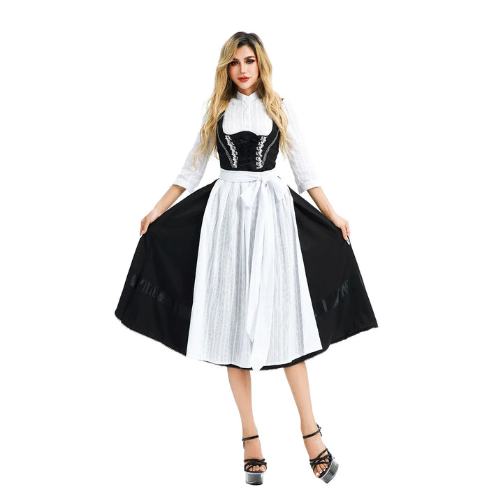 Damen Traditionell Dirndl Kleid | Weiß und Schwarz
