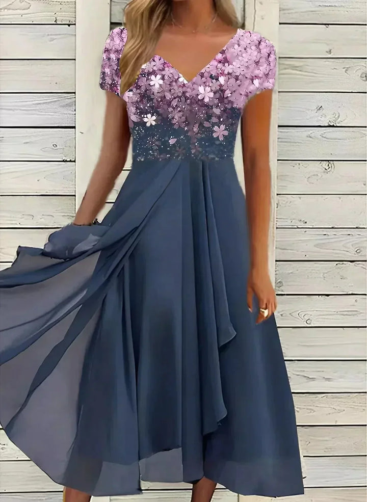 Elegantes Kleid Mit Blumendruck Für Damen | Midi