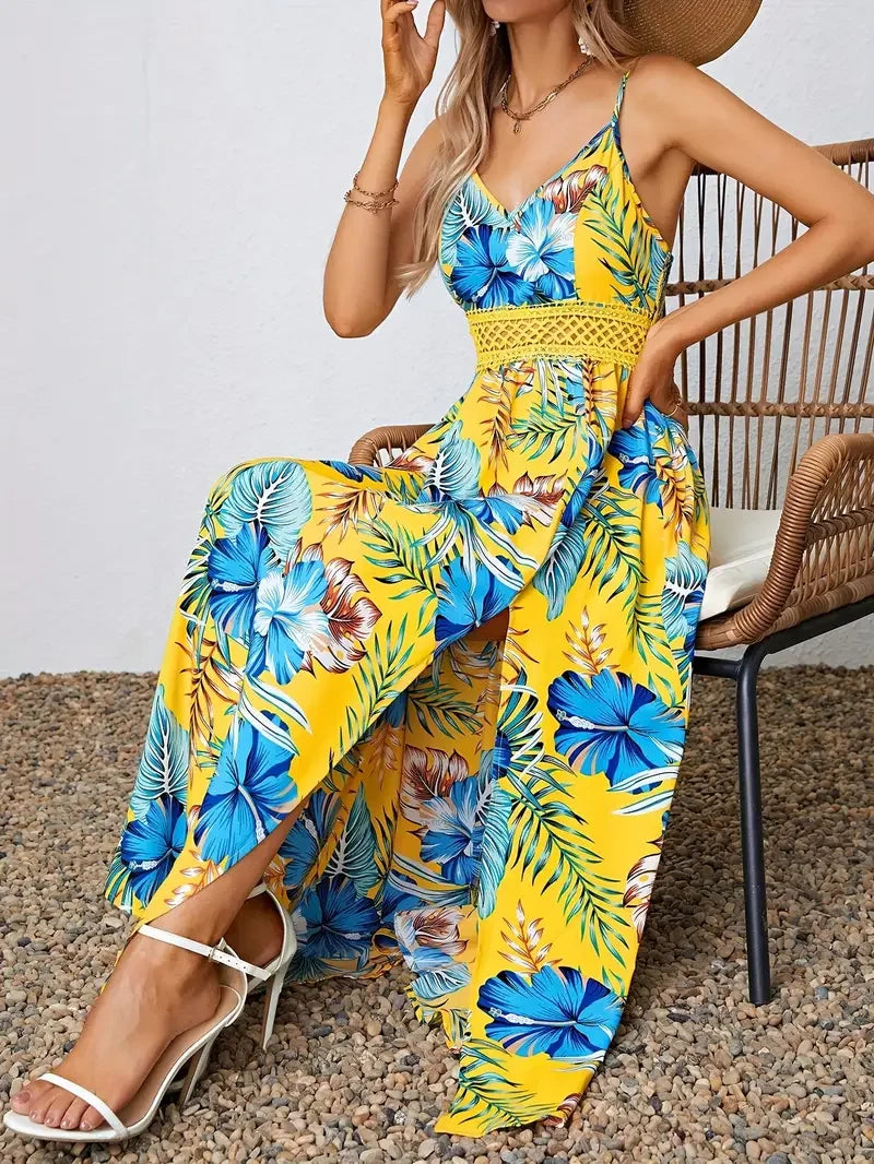 Damen Sommer Kleid mit Blumenmuster | Maxi