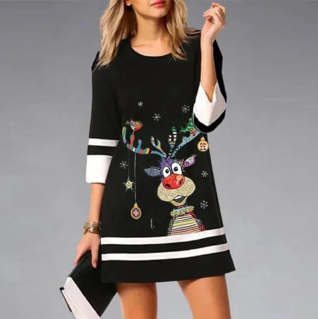 Damen Lässiges 3/4 Ärmel Weihnachten Kleid | Mini