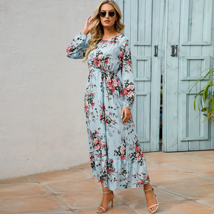 Damen Boho Maxikleid mit Blumenmuster | Langarm