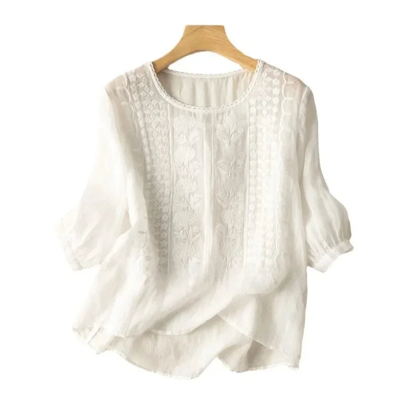 Bestickte Bluse Mit 3/4 Ärmeln Für Damen | Vintage