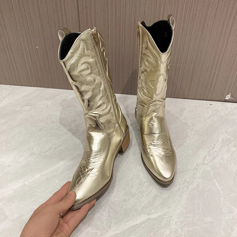 Boots Schwarz Mit Reißverschluss Für Damen | Wadenlang