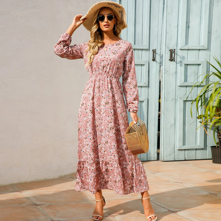 Damen Boho Maxikleid mit Blumenmuster | Langarm